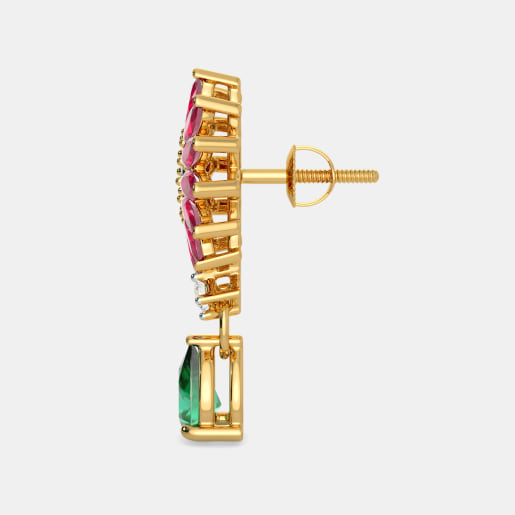 Diamond , Ruby And Emerald Earring In Yellow Gold (5.42 Gram) With Diamonds (0.124 Ct)