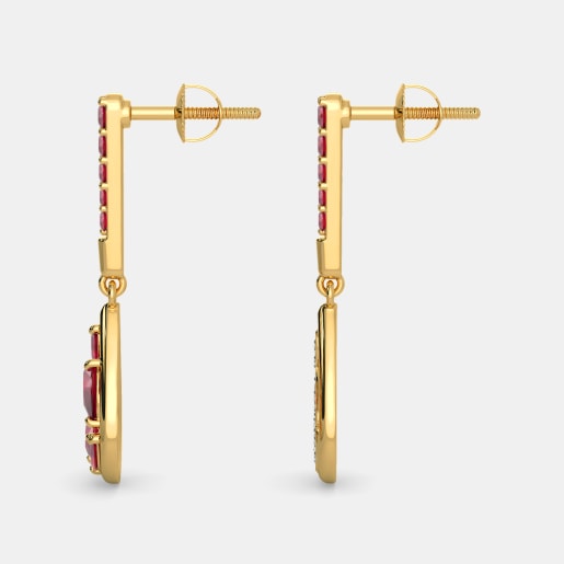 Diamond And Ruby Earring In Yellow Gold (3.36 Gram) With Diamonds (0.076 Ct)