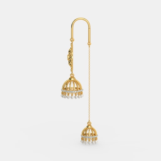 Diamond , White Pearl And Ruby Earring In Yellow Gold (14.06 Gram) With Diamonds (0.400 Ct)